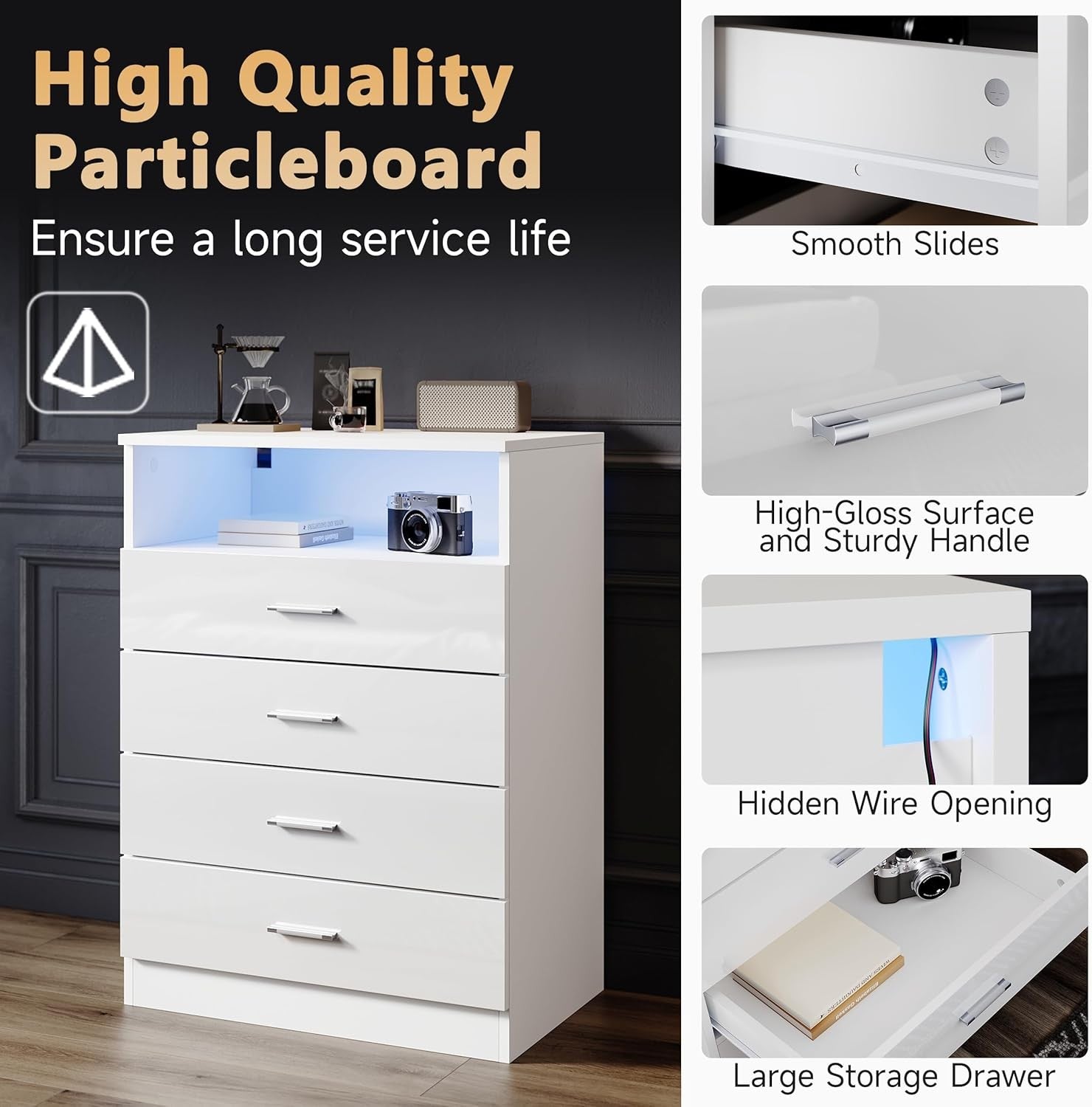 Modern White LED Sideboard High Gloss 2 Door Display Cabinet Storage Unit