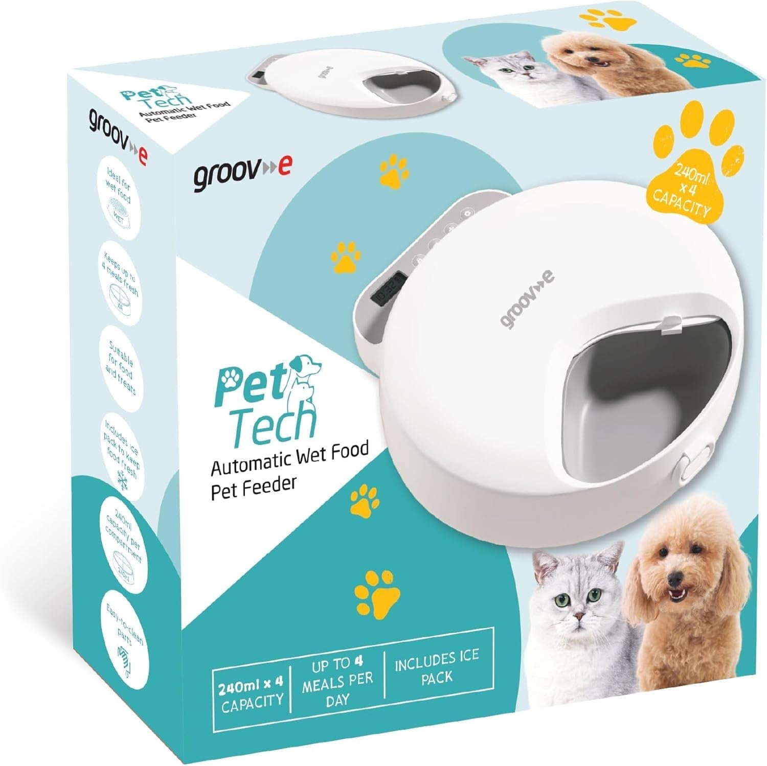 Automatic Wet Food Pet Feeder Timer 4 Meal Ice Pack Cat Dog Feeder