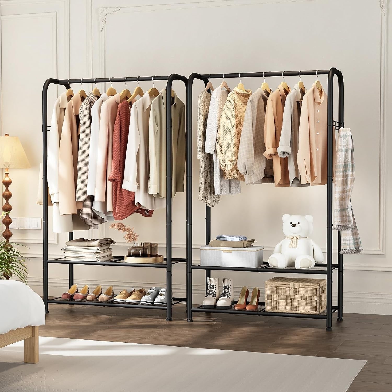 Rolling Clothes Rail with Shelf – Heavy Duty Black Rack 81×30×183cm