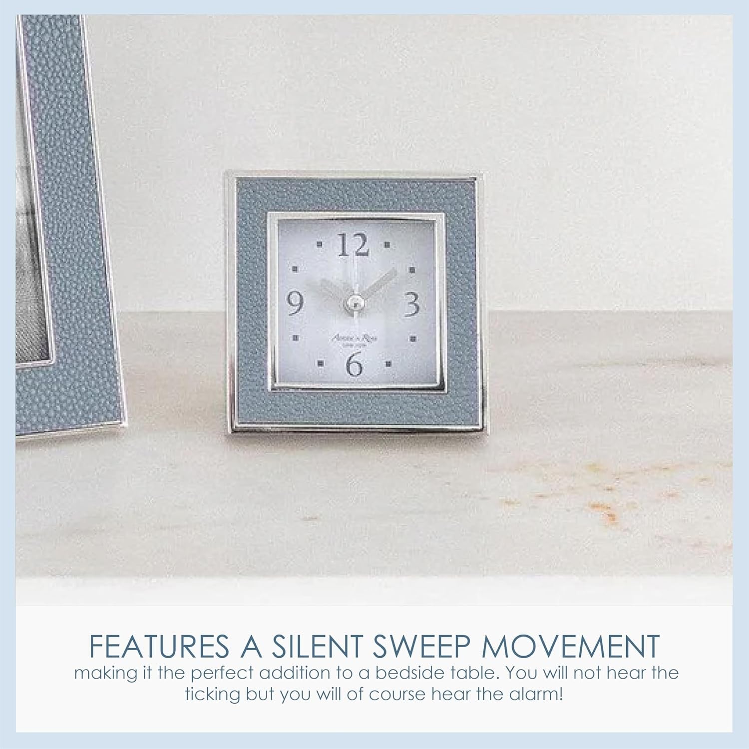 Silent Sweep Square Bedside Alarm Clock Compact Luxury Night