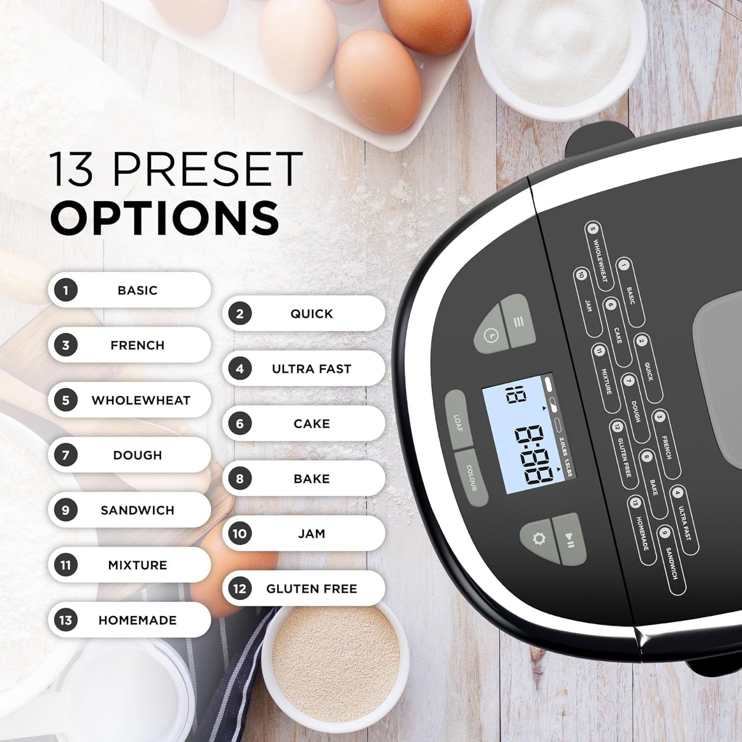 17-in-1 Bread Maker 2lb Gluten-Free Sourdough Non-Stick Black 550W