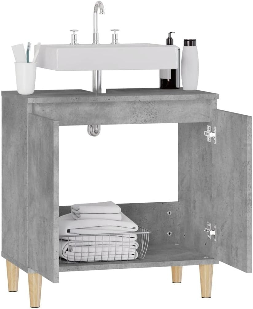 Concrete Grey Under Sink Bathroom Cabinet 58x33x60cm – Modern Vanity Storage