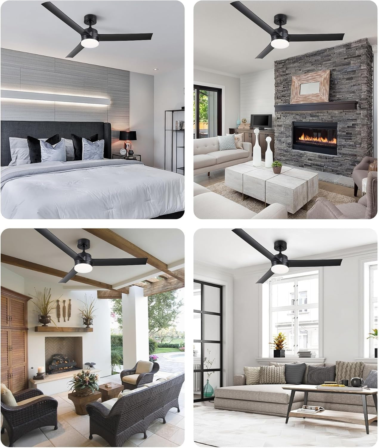 52" Ceiling Fan with Lights 6 Speeds Reversible DC Motor Black