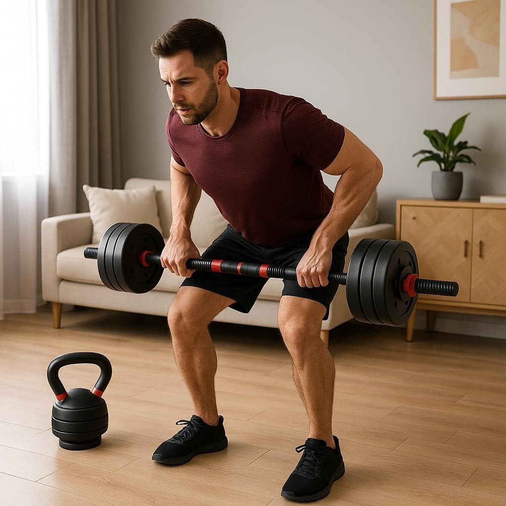 6-in-1 Adjustable Dumbbell Barbell Kettlebell Set 20kg Home Gym Weights