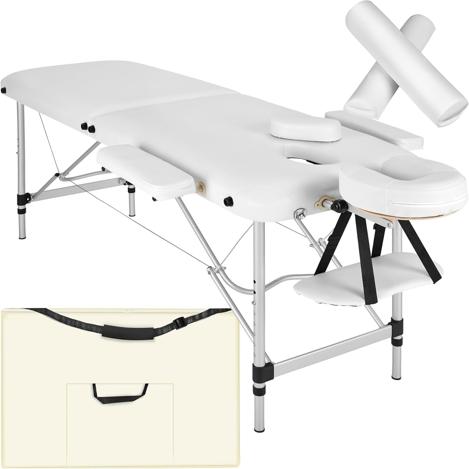 Portable Massage Table Foldable Height Adjustable Aluminium Bed + Bag White