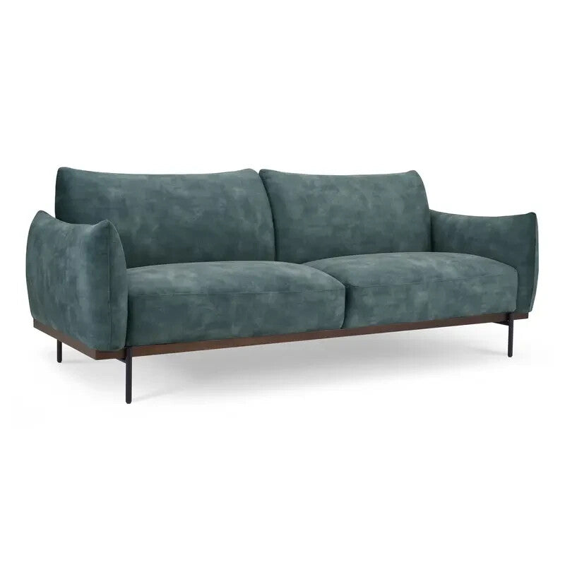 3 Seater Petrol Blue Velvet Sofa Modern Pillow Cushions Metal Legs
