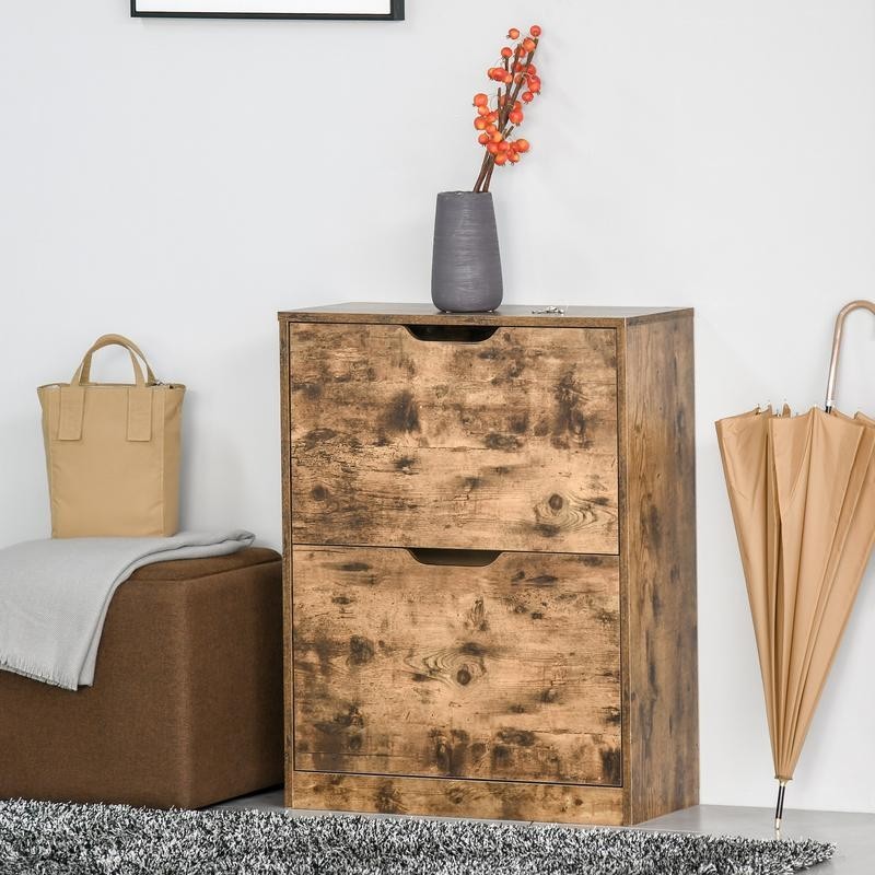 Rustic 2-Drawer Shoe Cabinet for Hallway | Compact & Stylish Storage