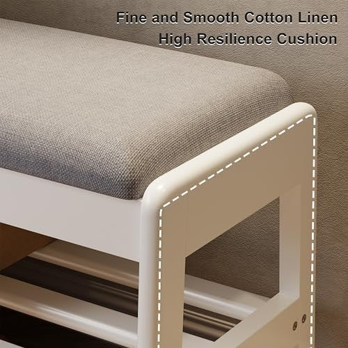 Small Flip-Top Shoe Bench with Linen Cushion | 2-Tier White Shoe Rack Entryway