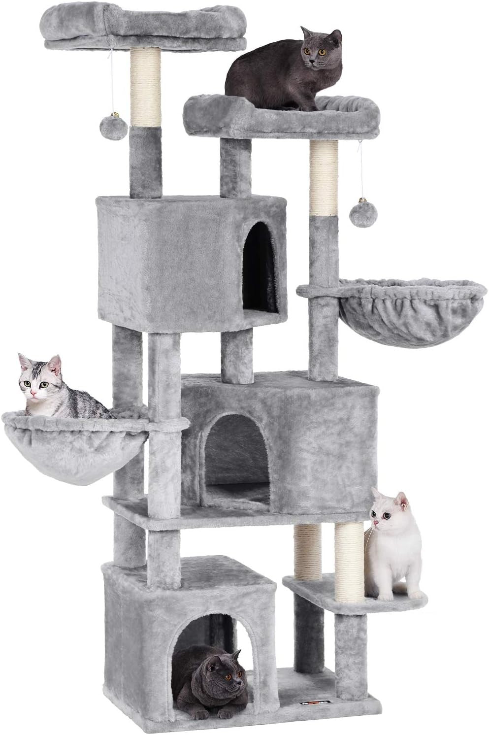 Large Cat Tree 164cm with 3 Condos Scratching Posts Plush Beds Light Grey
