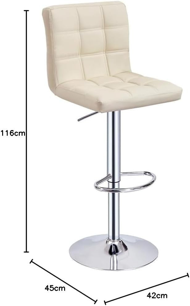 Set of 2 Beige PU Leather Bar Stools Adjustable Height 360° Swivel