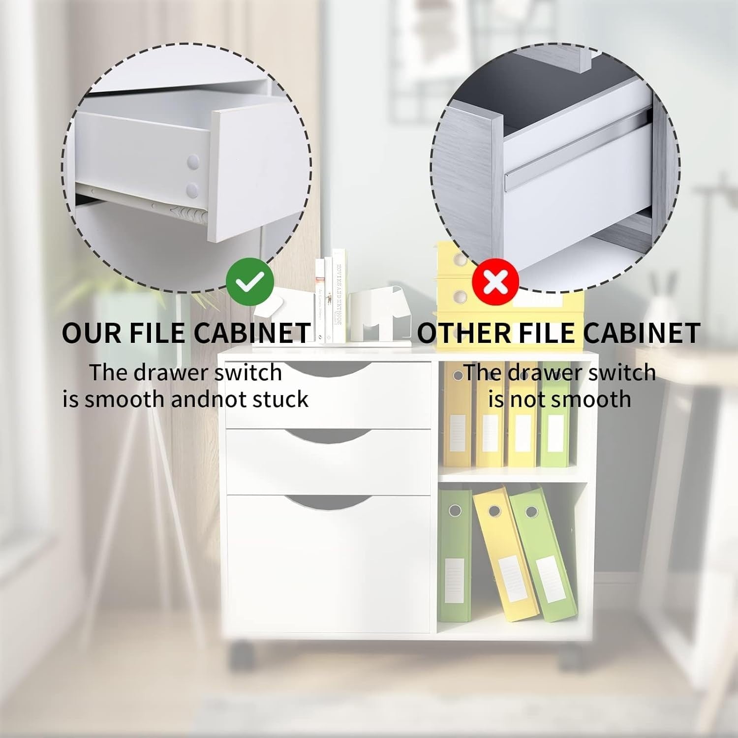 Large Rolling Lateral File Cabinet 3 Drawer Open Shelf Printer Stand