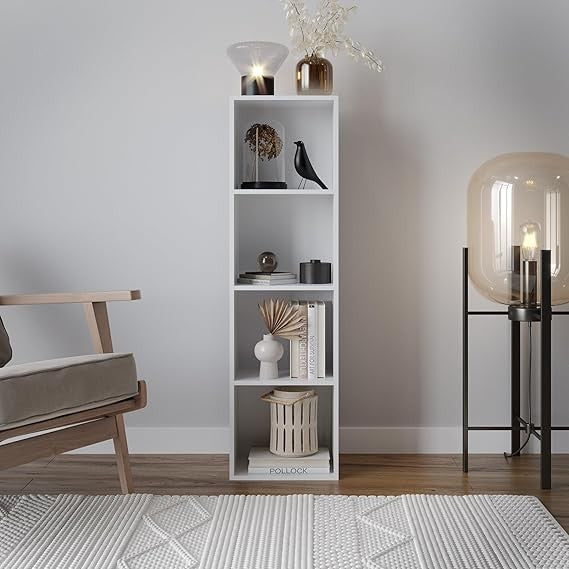 White 4-Tier Wooden Bookcase Storage Shelf Unit Tall Display Organizer Modern