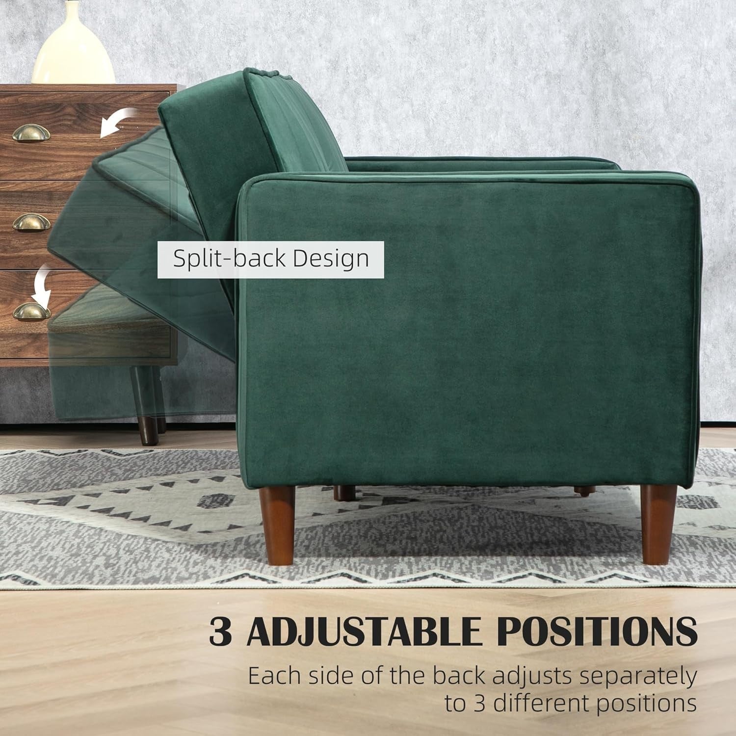 Green  Velvet 3 Seater Sofa Bed Click Clack Recliner Couch Guest Sleeper
