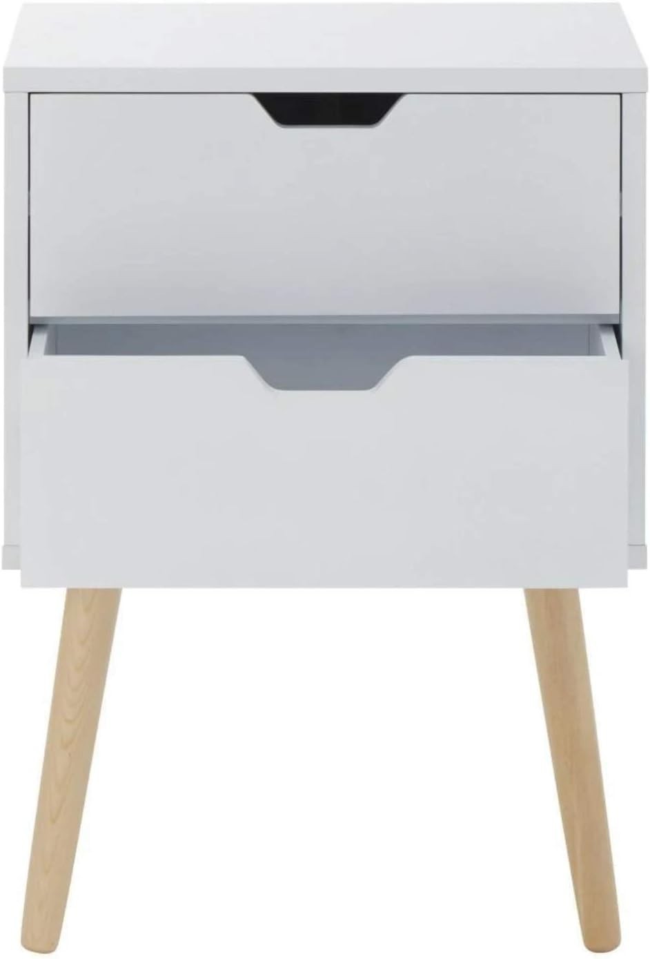Set of 2 White Bedside Tables with 2 Drawers & Wooden Legs