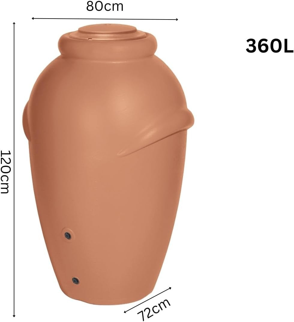 360L Red Brick Garden Water Butt with Tap & Complete Connection Kit