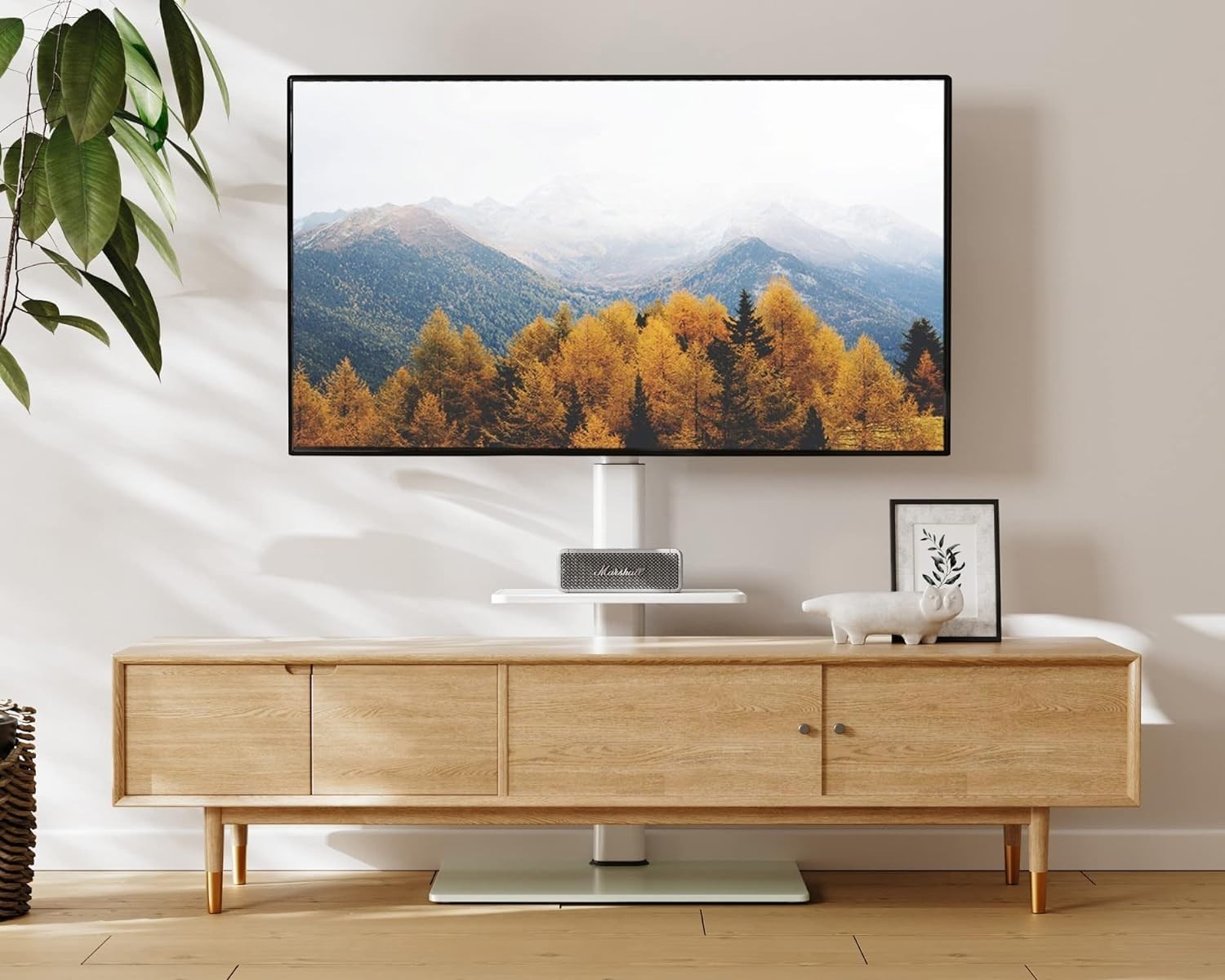 Adjustable TV Floor Stand for 32-60" Screens Swivel Mount Shelf White
