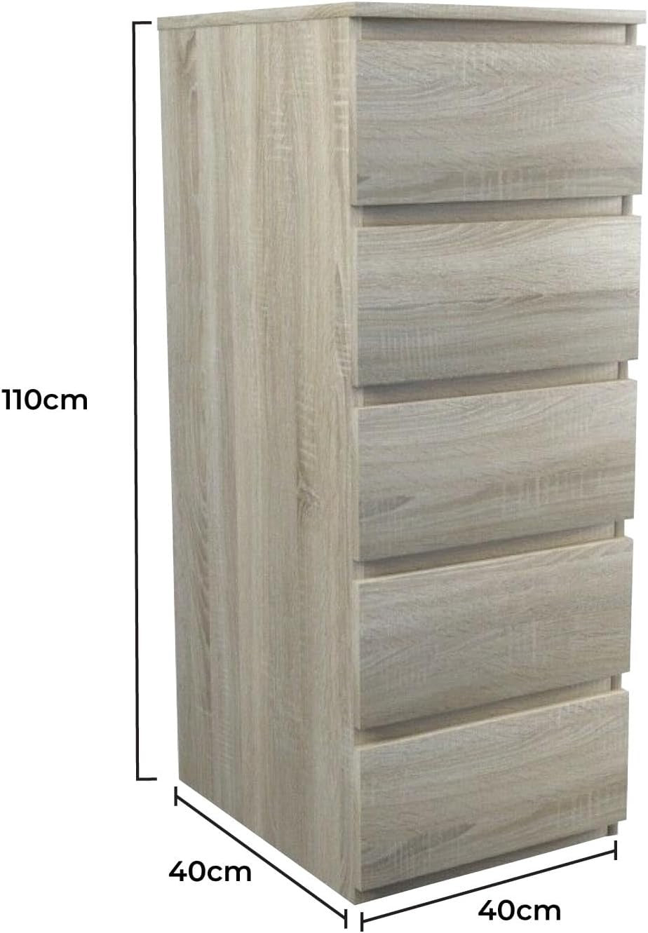 Sonoma 5 Drawer Tall Chest Storage Cabinet Modern Bedroom Organizer Unit