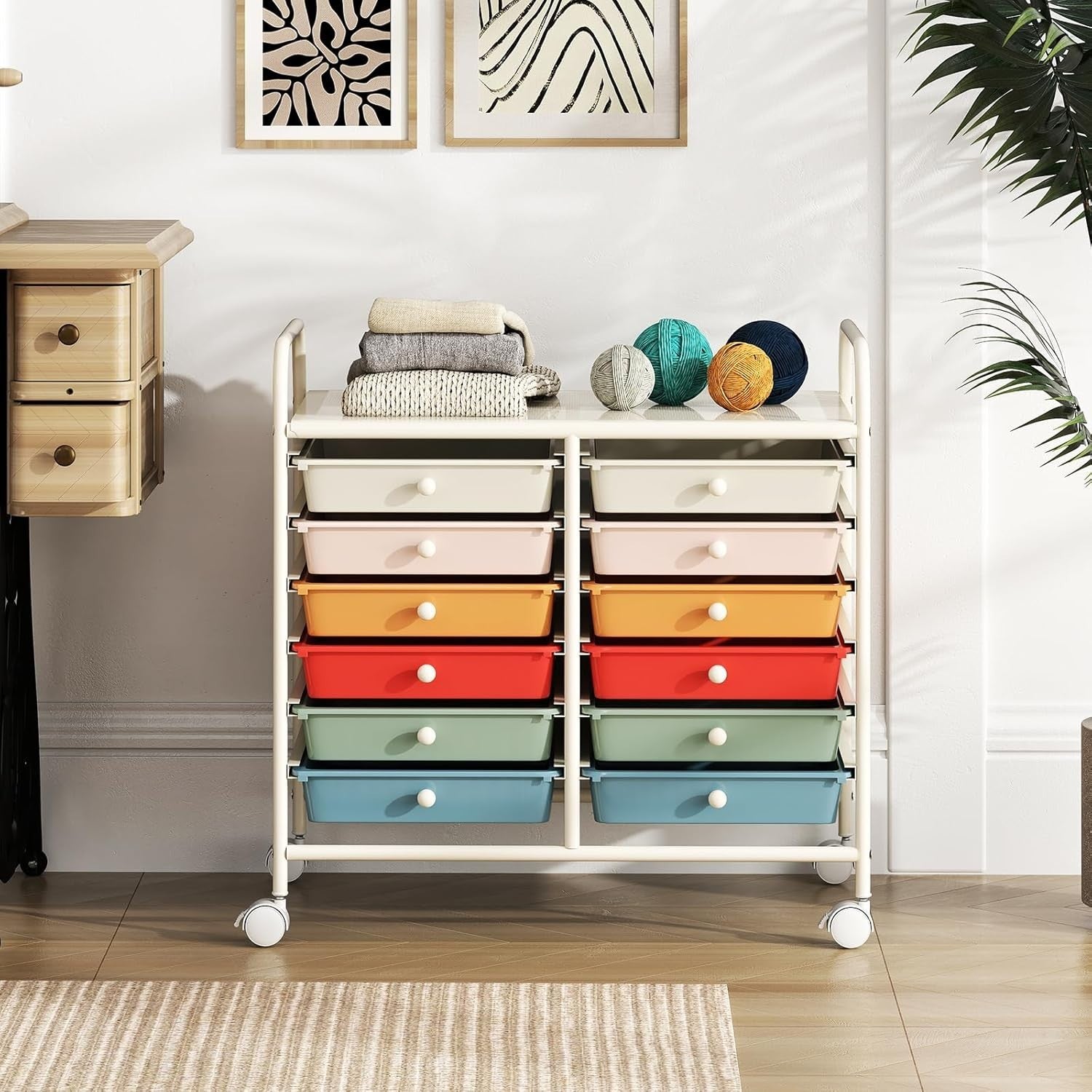 12 Drawer Rolling Storage Trolley Utility Cart Organiser with Wheels