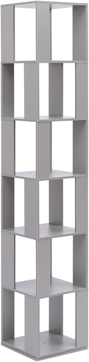Slim Rotating 6-Tier Bookshelf Tall Corner Storage Unit Modern Display Shelf