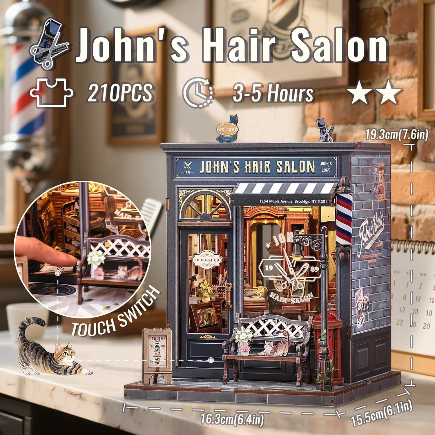 DIY Book Nook Kit Retro Barbershop Miniature LED Bookshelf Decor