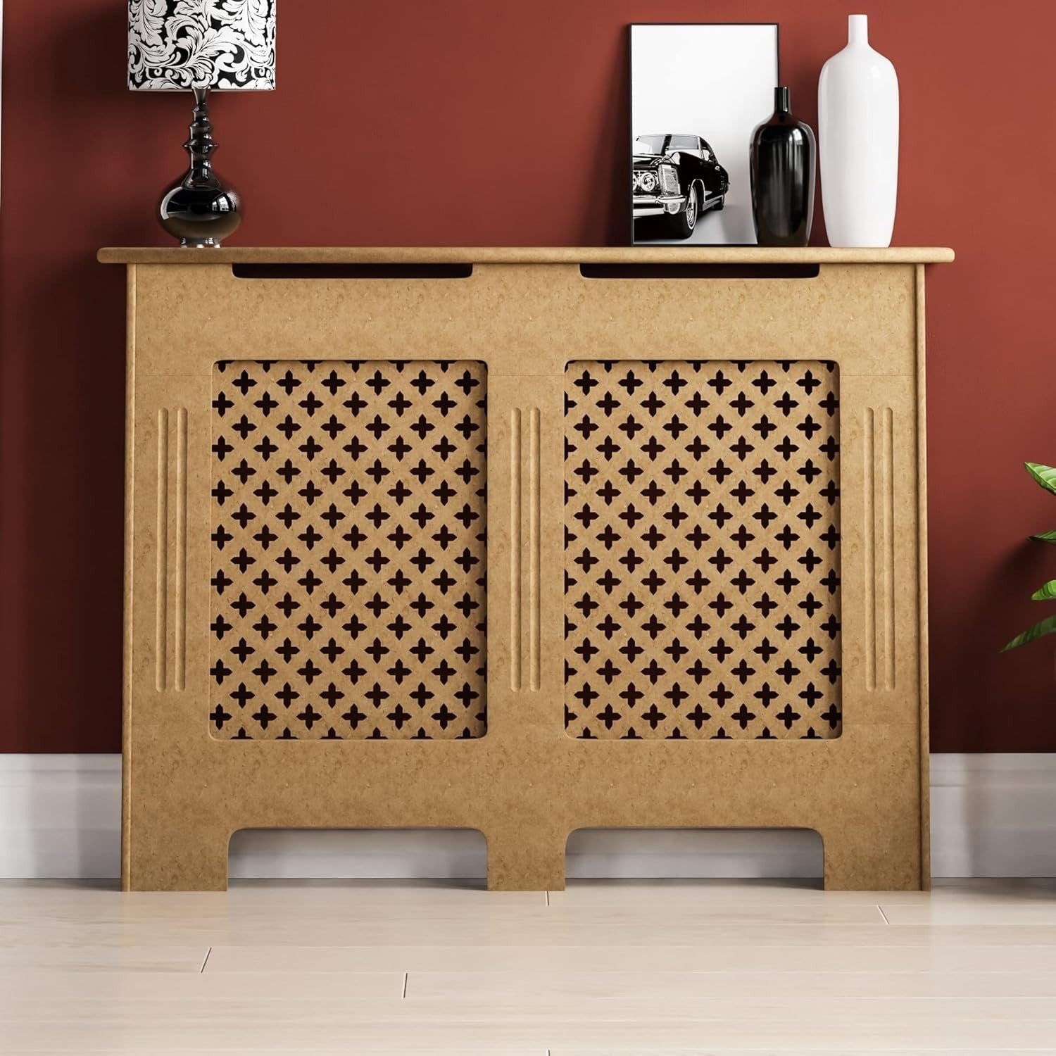 Medium Unfinished Radiator Cover 82x111x19cm MDF Cross Pattern Customisable
