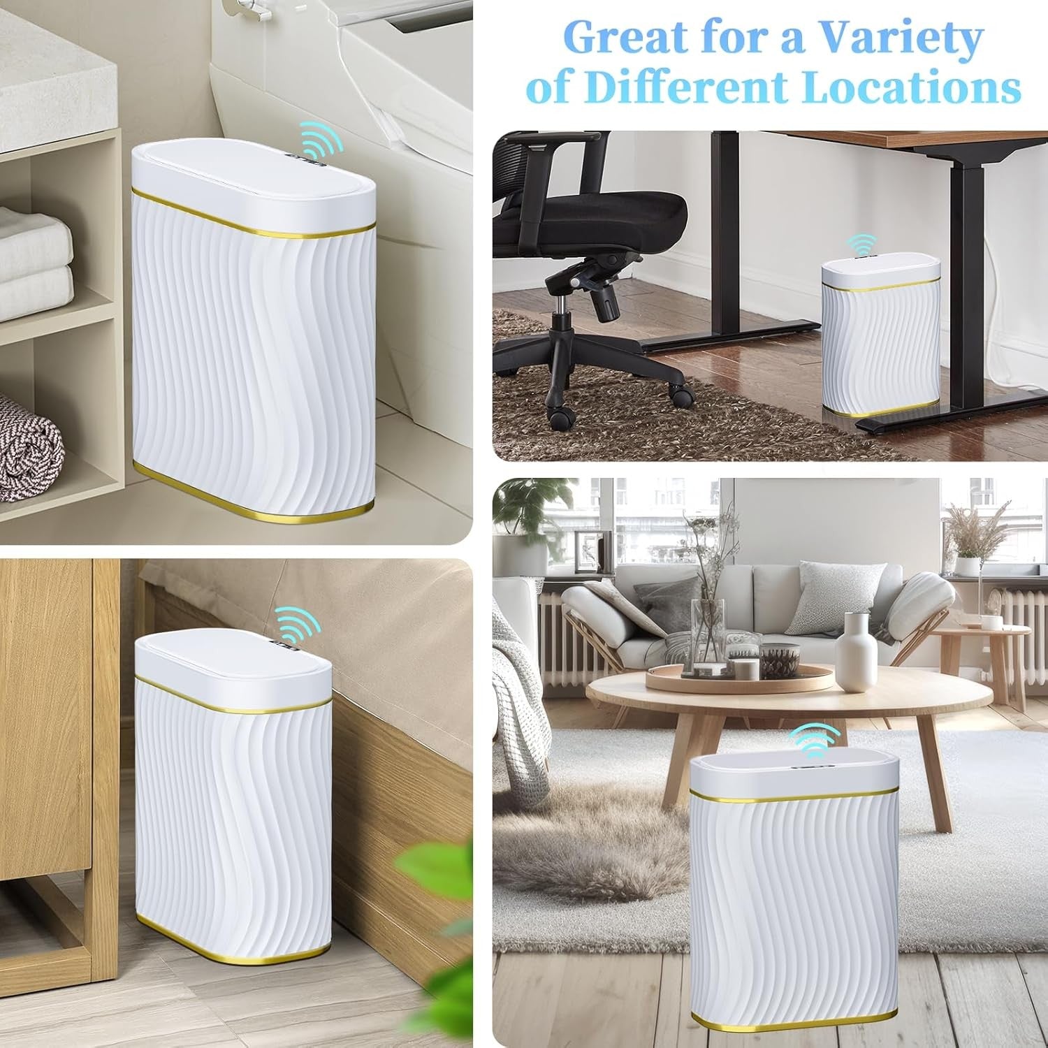 Automatic Touchless Bathroom Bin 2.6 Gallon Motion Sensor Slim White