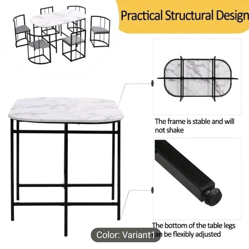 6 Seater Marble Dining Table Set – Modern Black Frame + Cushioned Chairs