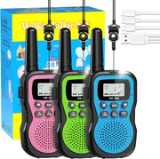 Kids Rechargeable Walkie Talkies 3 Pack 3KM Range 22CH LED Flashlight