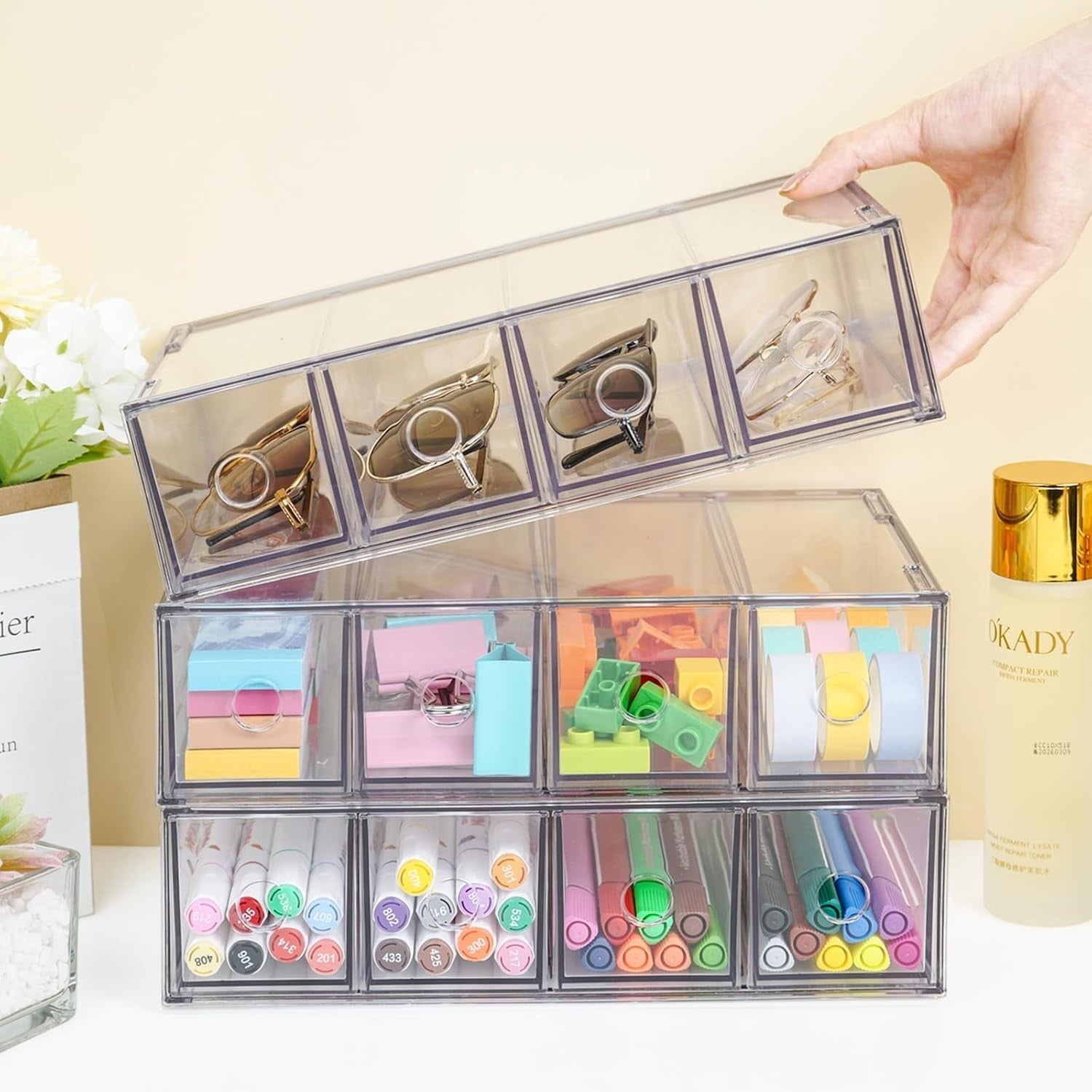 Clear Acrylic Desk Organizer 12 Drawers Stackable Storage Box Office