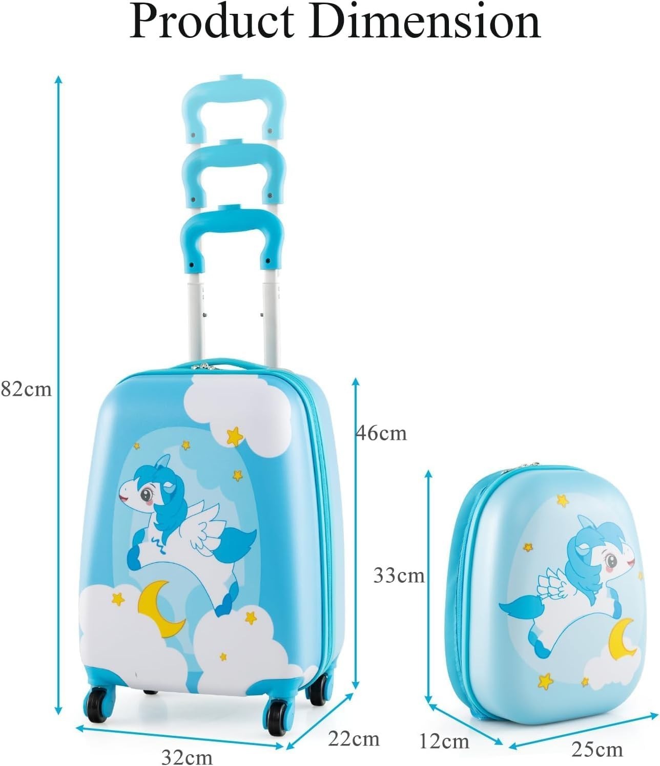 Unicorn Kids Suitcase 16” Trolley Case Backpack Set Hard Shell