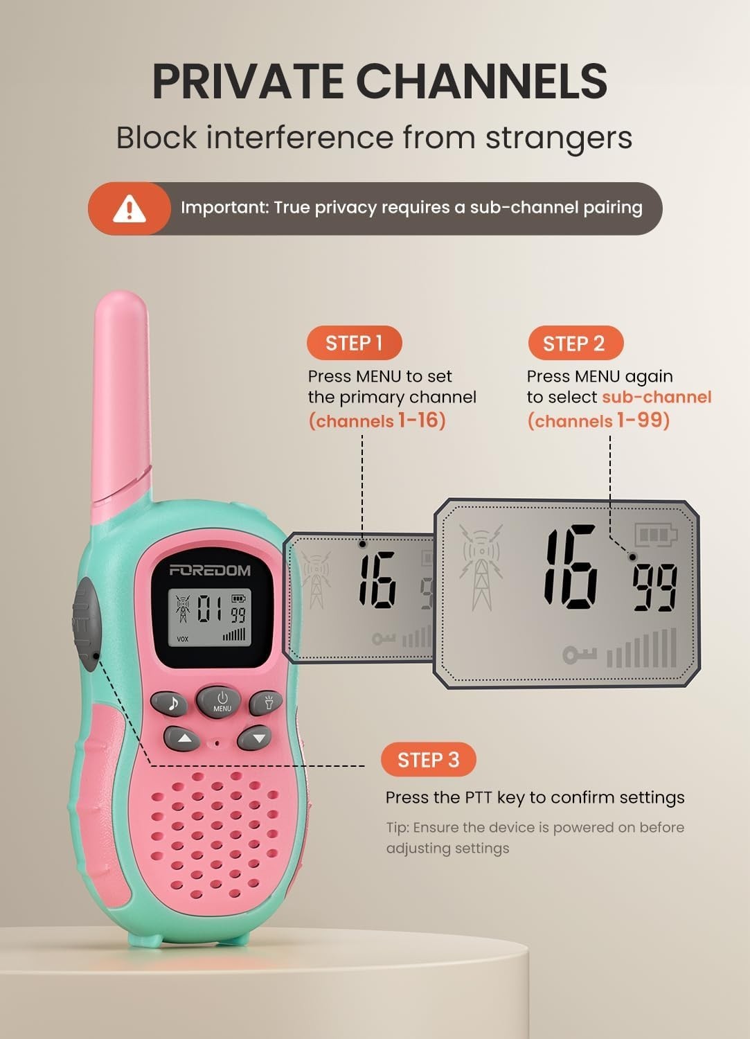 Kids Walkie Talkies 2 Pack Long Range VOX 2 Way Radio Flashlight Pink