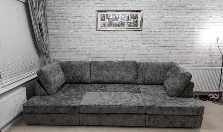U Shape 5 Seater Corner Sofa w/ Footstool – Foam Filled Chenille Couch