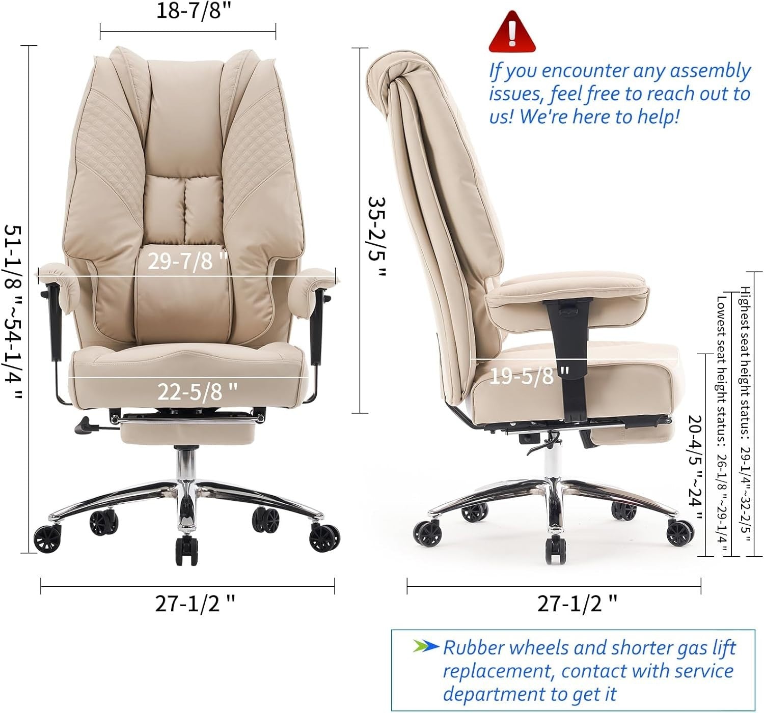 Big & Tall Ergonomic Office Chair 400lb Max Load Faux Leather Swivel Beige