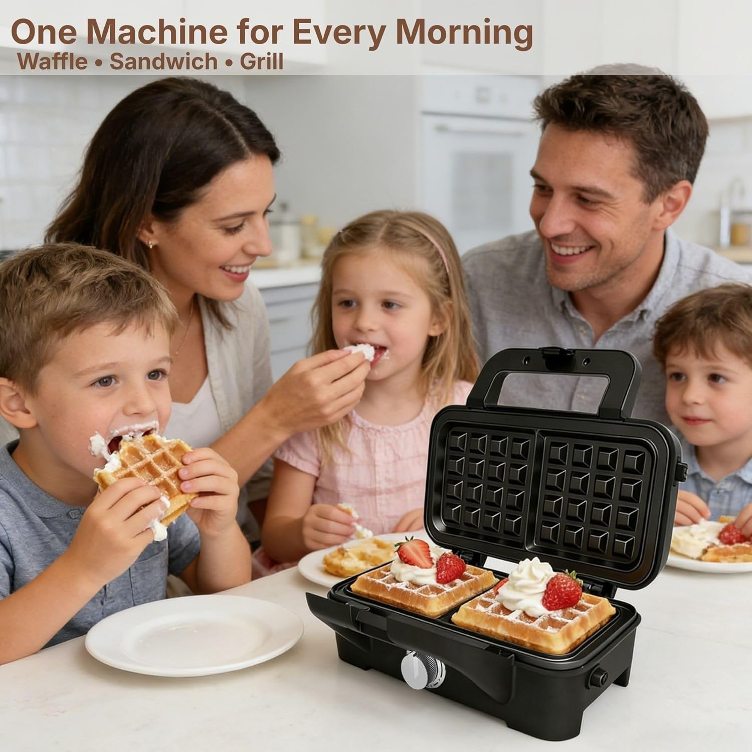 3-in-1 Waffle Sandwich Maker 1200W Non-Stick Removable Plates