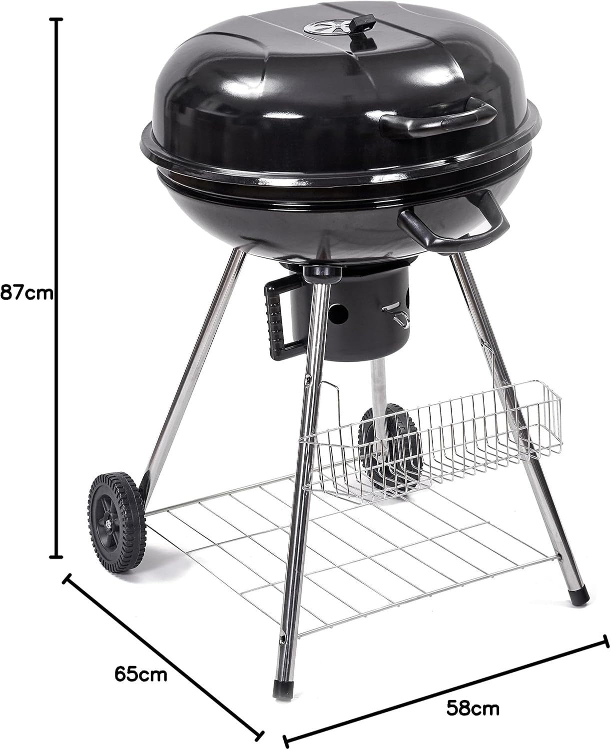 Portable Charcoal Kettle BBQ Grill with Wheels 57cm Smoker