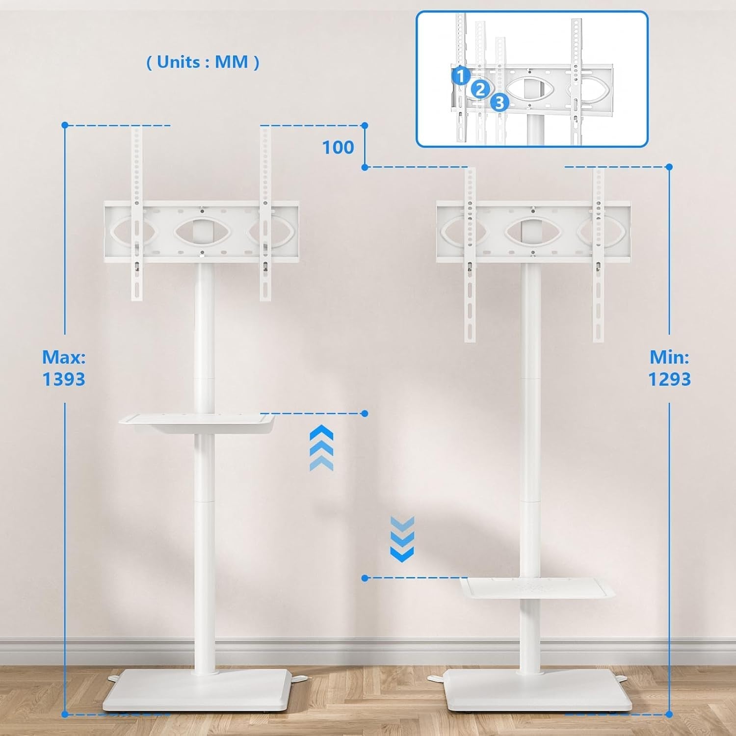 Tall Swivel TV Floor Stand for 32-55" with Mount, Shelf & Cable Tidy