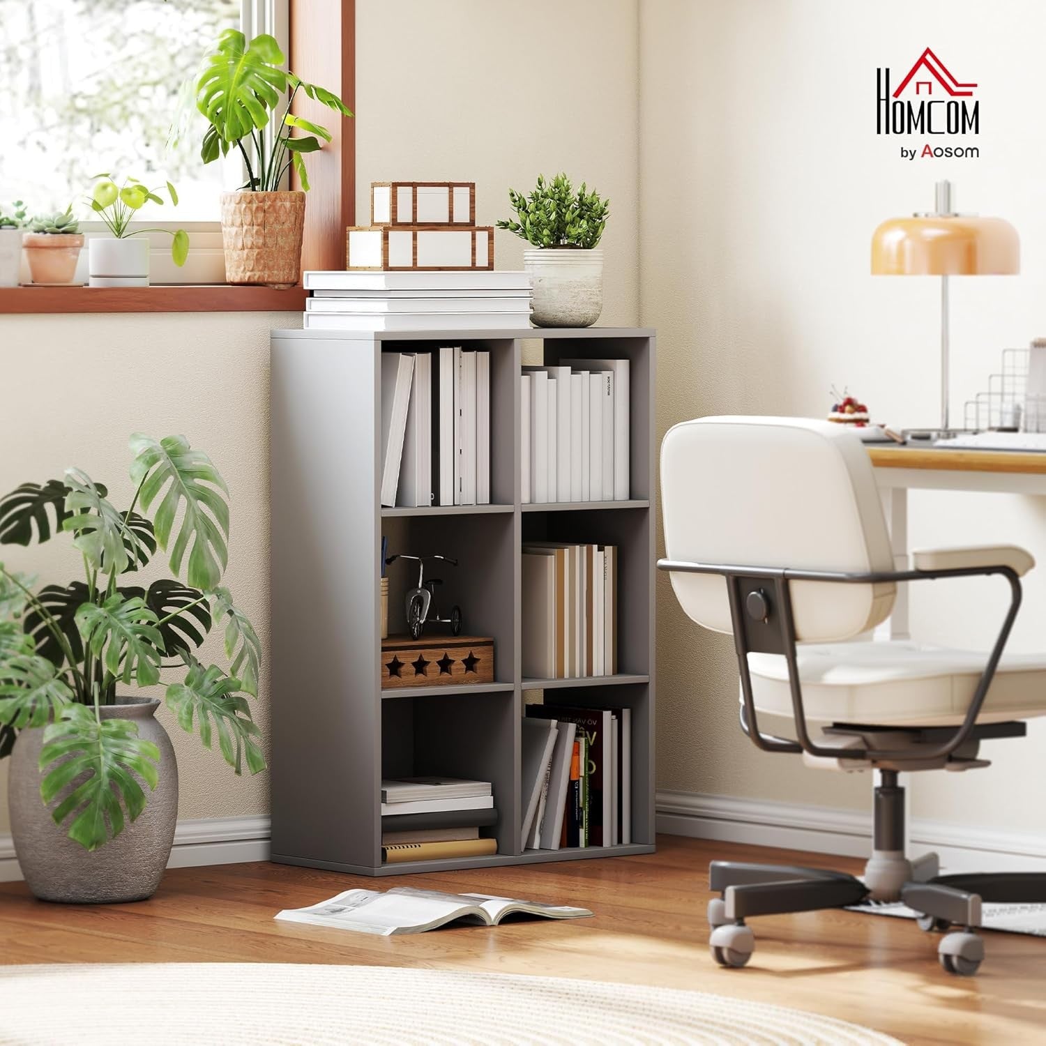 Modern 6-Cube Bookcase Storage Unit Light Grey Shelving for Living Room Office