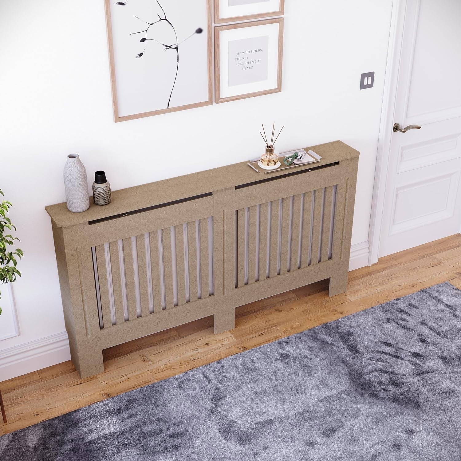 Large Unfinished Radiator Cover Cabinet | Modern MDF Slatted Heating Unit