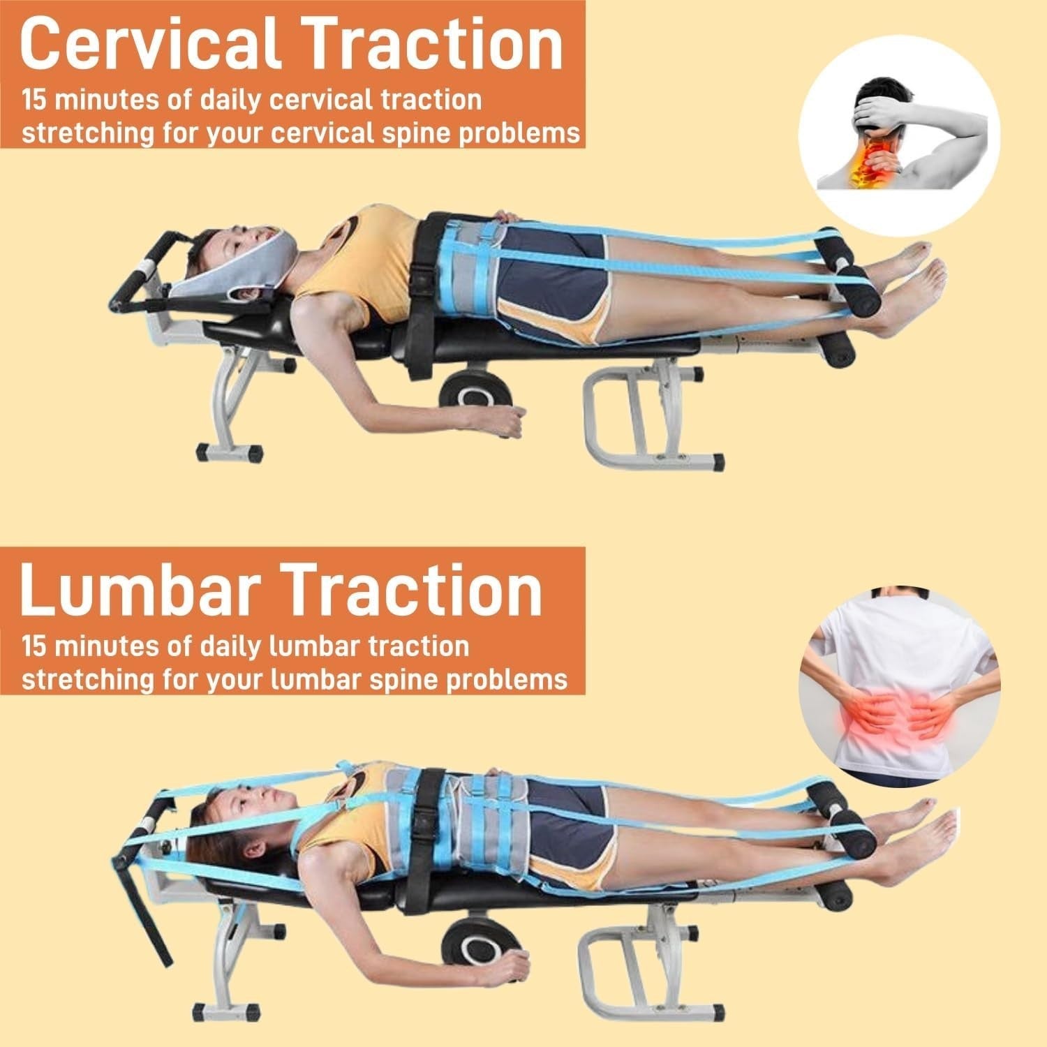 Folding Traction Bed & Neck Stretcher for Back Pain, Adjustable 265lb