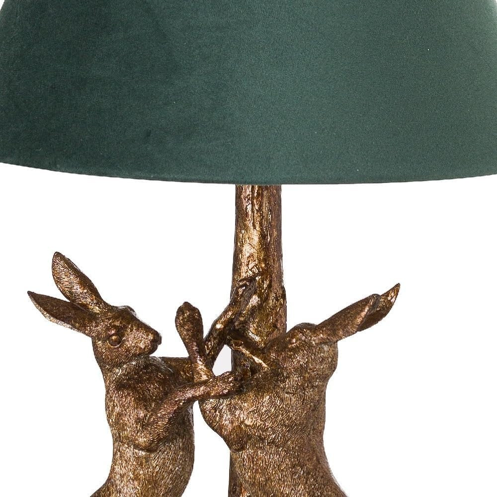 Vintage Antique Gold Table Lamp with Green Velvet Shade, 48cm Tall