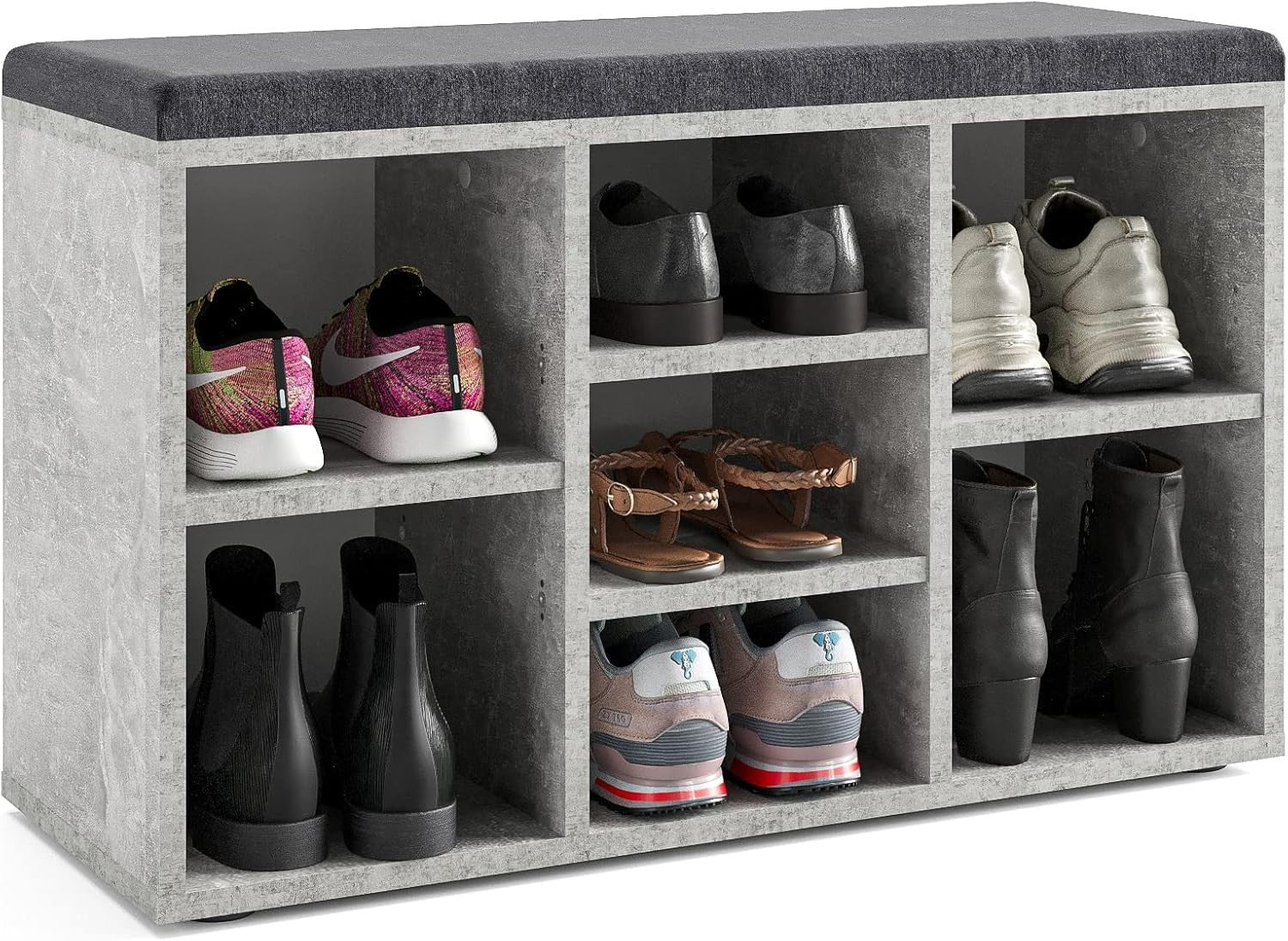 Concrete Grey Shoe Storage Bench with Cushion – Hallway Seat 80x30x50cm