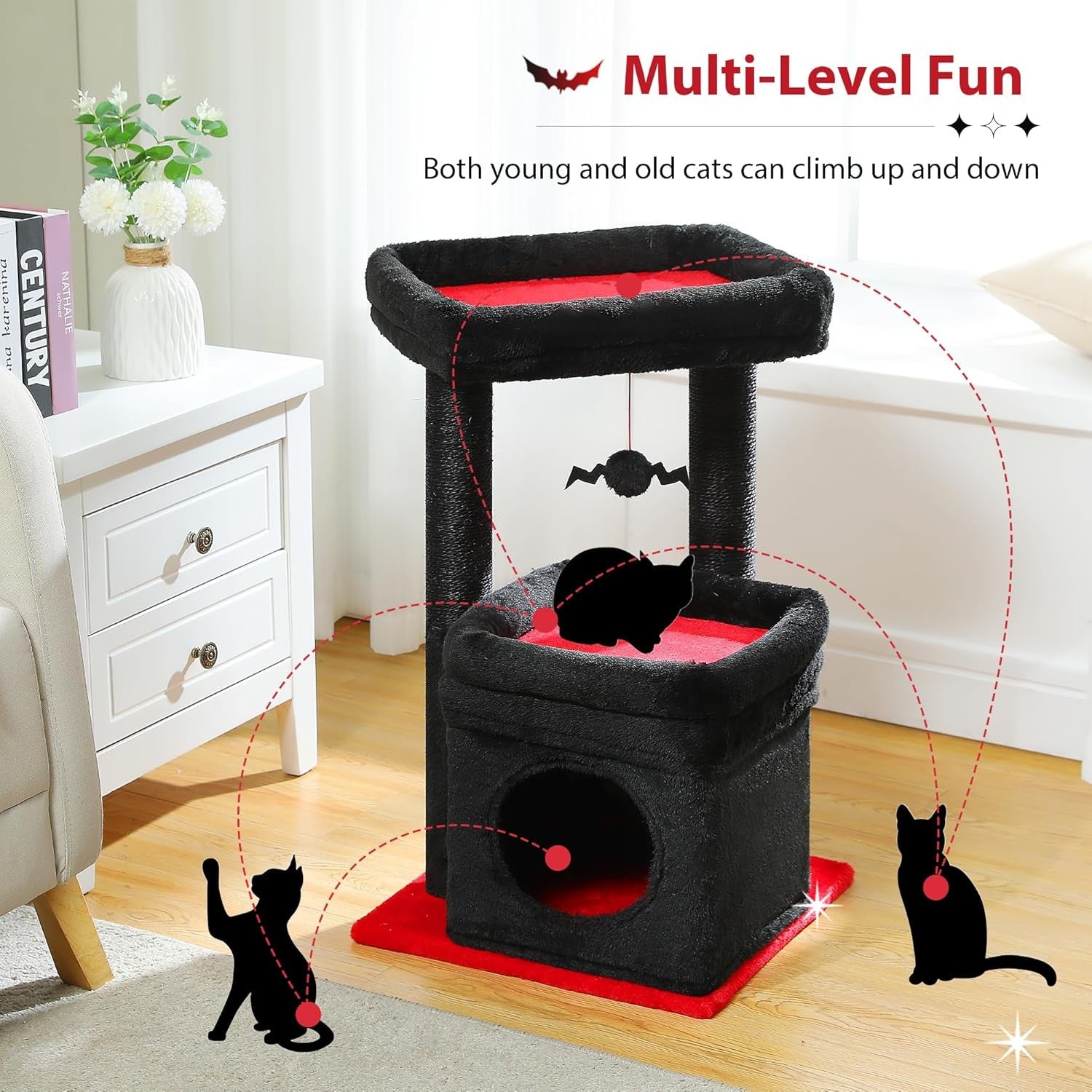 Gothic Small Cat Tree Tower with Condo Perch Sisal Scratching Post