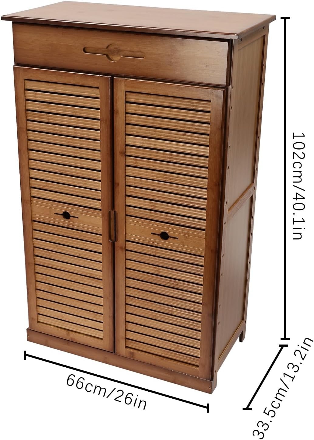 Dustproof 5-Tier Bamboo Shoe Cabinet with Drawer & Doors, Adjustable Storage