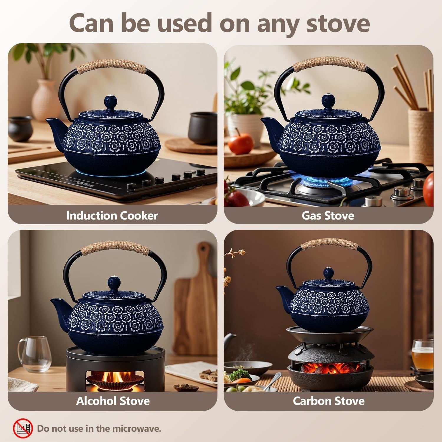 Cast Iron Teapot 900ml Japanese Tetsubin Tea Kettle w Infuser Blue