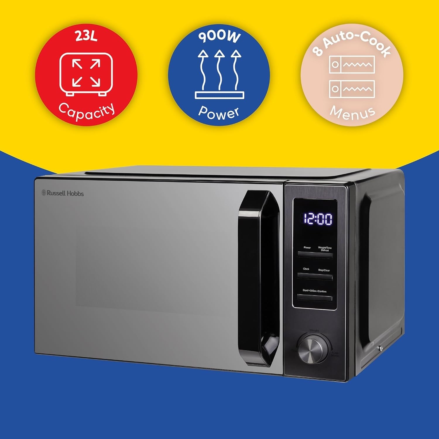 Dark Steel 23L Digital Microwave 900W 8 Auto Cook Mirror Door