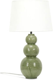 Green Ceramic Stacked Ball Table Lamp White Tapered Shade LED Bulb Included
