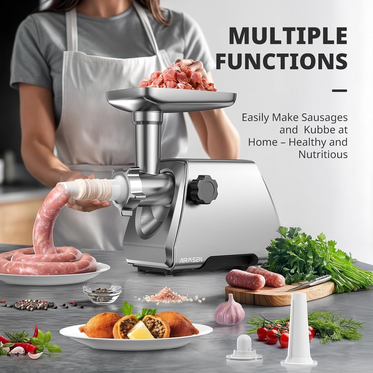 2500W Electric Meat Grinder Sausage Maker Mincer 3 Plates Kubbe Kit
