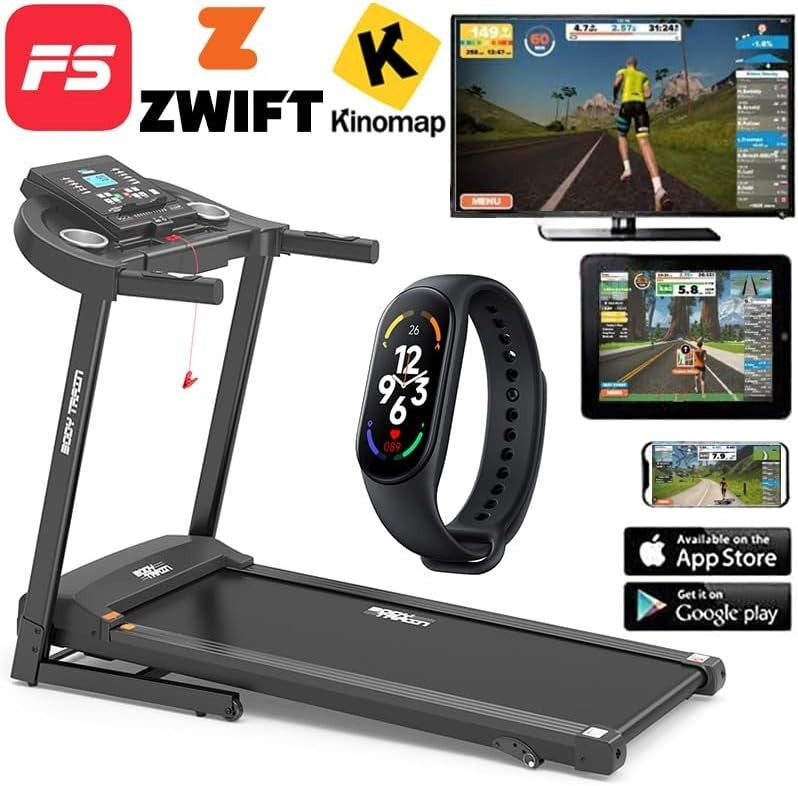 Folding Bluetooth Treadmill 14km/h 2.5HP Incline App Sync Kinomap Zwift Home Gym