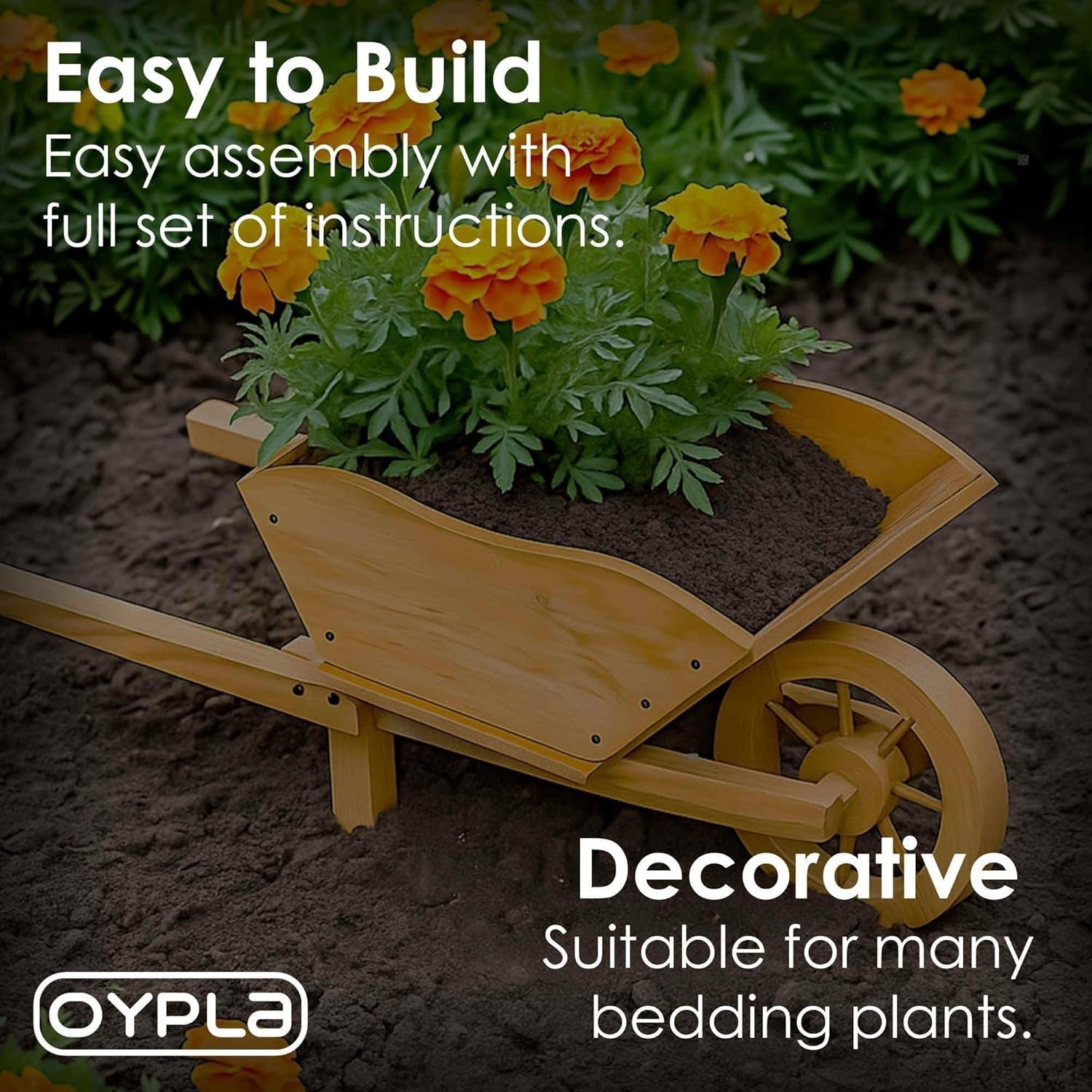 20L Wooden Wheelbarrow Planter – Brown Wood Garden Flower Pot w/ Drainage Hole