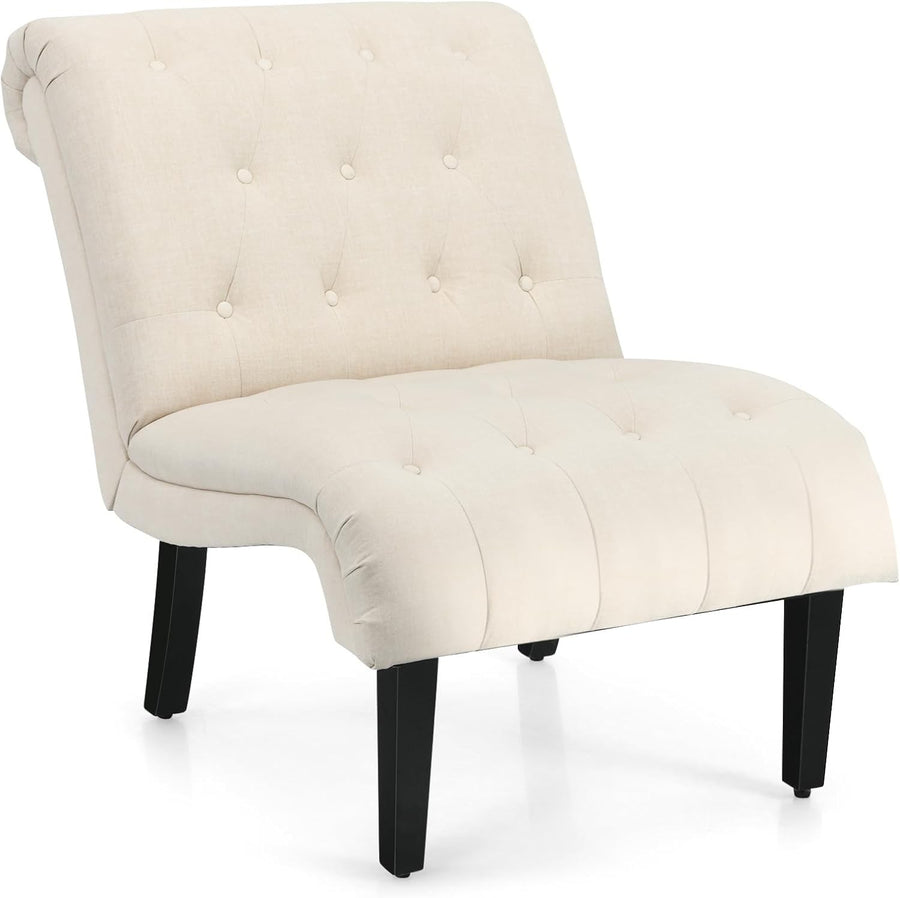 Modern Accent Chair Linen Lounge Tub Chair Button Tufted Beige